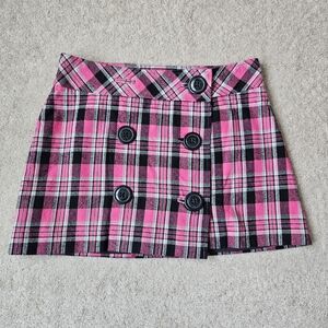 Express Pink Plaid Mini Skirt with Black Buttons